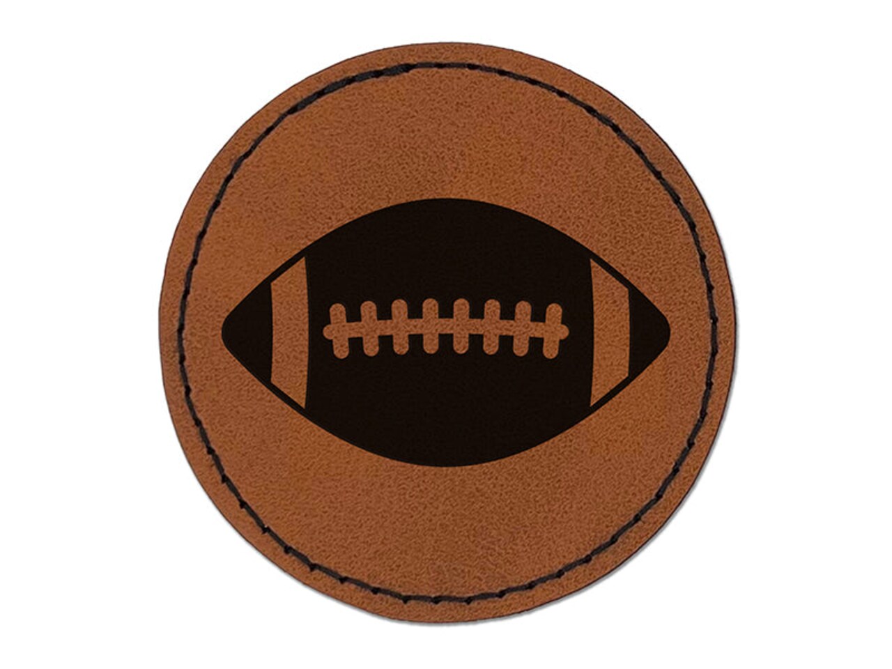 Football Sport Round Iron-On Engraved Faux Leather Patch Applique - 2.5"